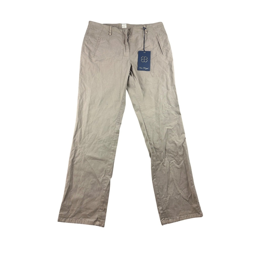 True Royal Pants Women IT 40 Beige Khaki Straight‎ Leg Flat Front Stretch Italy